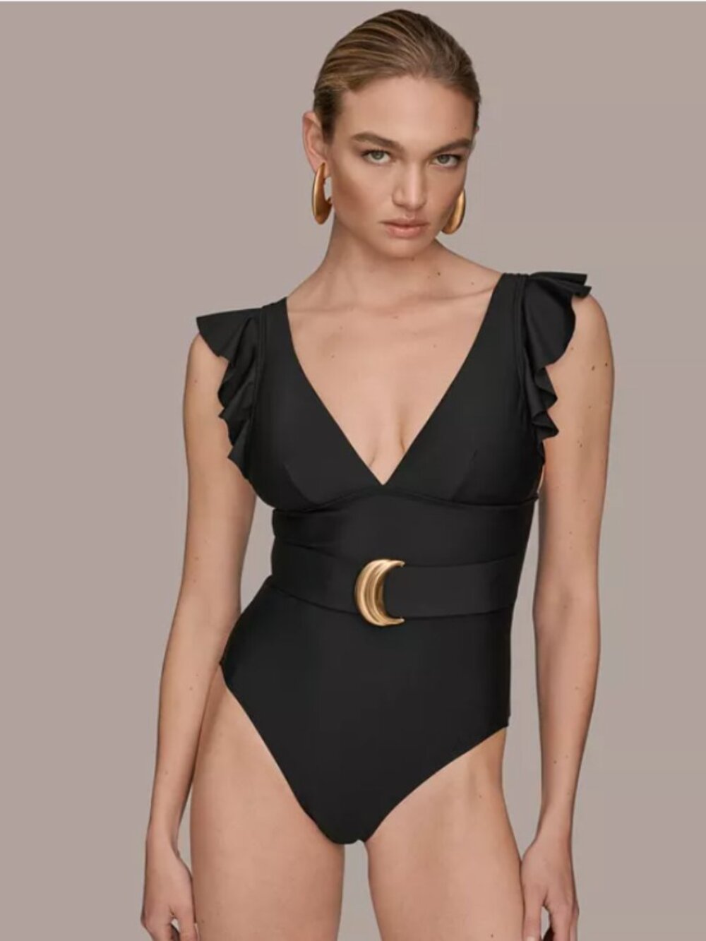NWT Donna Karan New York Women's Belted Flutter-Sleeve One-Piece Swimsuit Size M